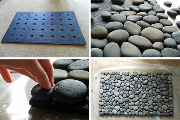 DIY thảm chân bằng đá cuội