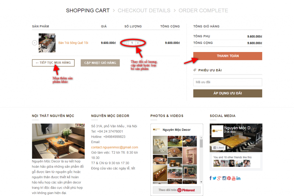 Giao diện giỏ hàng trên website
