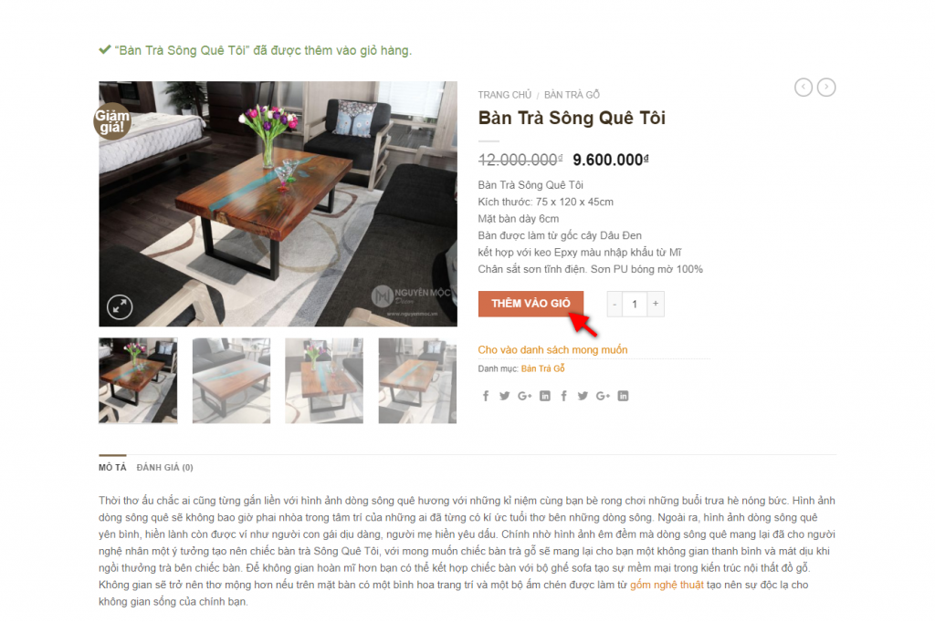 Giao diện sản phẩm trên website