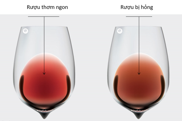 nhận biết rượu vang hỏng qua màu sắc